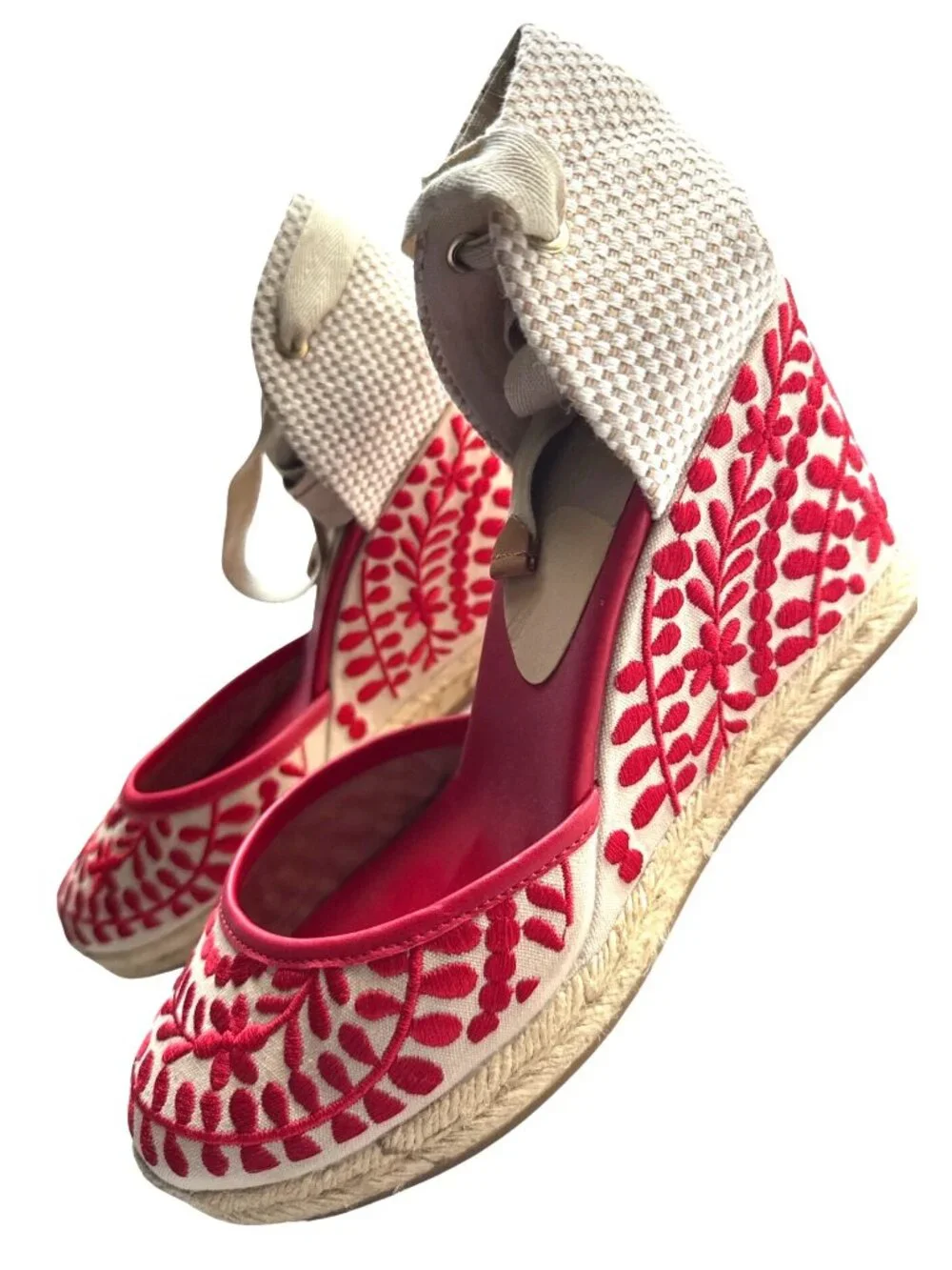 Aldo Red Espadrilles Wedge Ankle Wrap Sandals Muschino Size 8.5